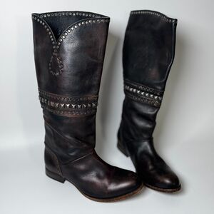 Free People Brown Leather Boots Womens EU 37  Tall Studded‎ Portugal Decorative